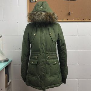 Women’s Long down jacket with faux fur hood